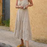 Suspender Dress Casual Vacation Style Splicing Design Sleeveless Long Dress