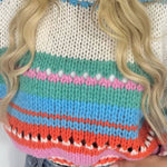 Rainbow Mood Multicolor Round Neck Hollow Long Sleeve Knitted Sweater