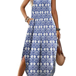 Casual V-neck halter slit bohemian beach resort maxi dress