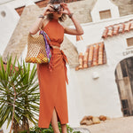Solid Color Casual Halter Neck Sleeveless Dress Skirt Set