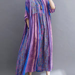 Vintage Side Pocket Striped Floral Printed Midi Dress