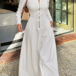 Long Sleeves Solid Color Zipper Round-Neck Maxi Dresses