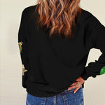 Nadorine Black Sequined Christmas Graphic Pullover Sweatshirt