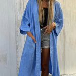 Seven-quarter Sleeve Pocket Solid Color Cardigan