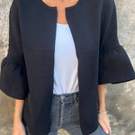 Fashionable Patchwork Round Neck Bell Sleeve Loose Jacket