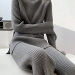 Solid Color Knitted Two Piece Casual Loose Loungewear Knit Sweater&Pants Set