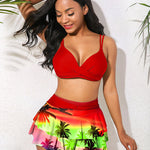 Split High-waisted Lotus Leaf Edge Printing Bikini Swimsuit