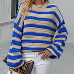 Striped Sweater Women Knitted Crew Neck Pullover Sweater