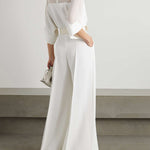 Solid Color Split-Front Contrast Color Tied Waist High Waisted V-Neck Jumpsuits