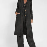 Nadorine Casual Stripes Slim Fit Long Blazers Collar Jacket With Flap Pockets