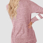 Striped Print Plus Size Blouse Casual Plain Color Tunic Tops