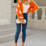 Nadorine Women's Cute Daisy Knit Cardigan Long Sleeve Casual Flower Open Front Sweater Tops