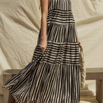 Sleeveless Stripe Maxi Tiered Dress