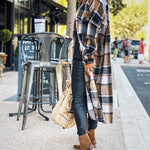 Flannel Wool Blend Plaid Lapel Button Down Shirt Long Sleeve Shacket Jacket with Pockets