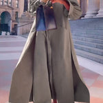 Long Sleeves Loose Solid Color Split-Joint Split-Side Lapel Maxi Dresses Shirt Dress