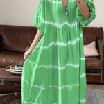Striped tie-dye bubble half-sleeve V-neck casual dress