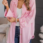 Striped Single-breasted Mid-length Corduroy Shirt Jacket