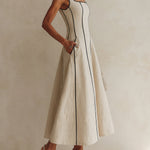 Apricot Minimalist Black Striped A-Line Maxi Dress