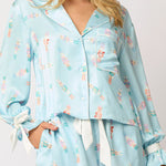 Christmas Print Lace-up Cuff Top and Elastic Waistband Pocket Casual Shorts Set