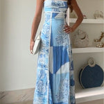 Ric Rac Straps Bow Back Cut Out Printed Swing Maxi Cami Dress