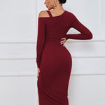Sexy Drawstring Slit Off Shoulder Long Sleeve Dress