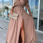 Call Me Confident Glitter Fabric Belted Slit Maxi Dress