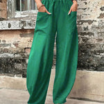 Loose Plus Size Elasticity Pockets Solid Color Pants