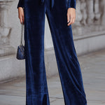 Navy Velvet Zip-Front Wide-Leg Jumpsuit