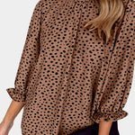 Nadorine Leopard Printed Long Sleeve Ruffle Hem Babydoll Blouse Shirt Tunic Top