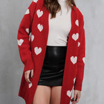 Heart Graphic Open Front Cardigan with Pockets