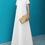 Loose Short Sleeves Solid Color High-Neck Maxi Dresses