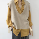 Knitting Irregularity Solid V-Neck Vest