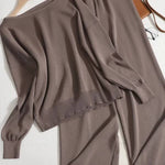 Off-shoulder knit wide-leg pants suit