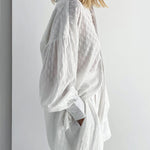 Two-piece Suit Puff Sleeve Long Sleeve Top and Shorts Casual Set