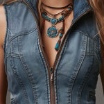 Bohemian Fitted Zip-Front Denim Vest