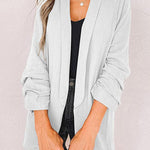 Plain Lapel Cardigan Faux Pocket Blazer