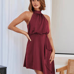 Satin Straps Irregularly Hanging Neck Party Dresses