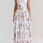 Margovil Spaghetti Strap Floral Print Bustier A-line Maxi Dress