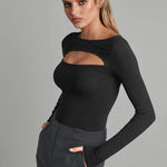 Nadorine Cutout Long-sleeved Pitted T-shirt Bodysuits