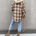 Nadorine Button Down Plaid Print Hoodies Shirt Jacket
