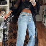 Tanya Lace Pattern Mock Neck Balloon Sleeve High Low Maxi Top
