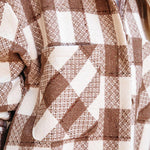 Nadorine Brushed Plaid Shirts Long Sleeve Flannel Lapel Button Down Shacket Jacket with Pockets