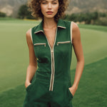【24-hour shipping out】Suede Lapel Zipper Multi-Pocket Sleeveless Cropped Jumpsuit