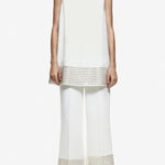 Simple But Not Simple Sequin Trim High Neck Sleeveless A-line Top