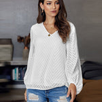 Nadorine Sweet Cute Blouse Loose Puff Sleeve Mesh Patchwork V-Neck Top