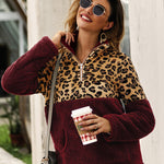 Leopard Color Block Tops Long Sleeve Coat Sweatshirt