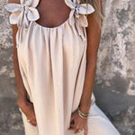 Solid Floral Embellished Sleeveless Loose Maxi Dress