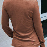 Ribbed Snap Button Henley Long Sleeve Top