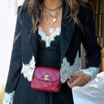 Emily in Paris Striped Lace Trim Lapel Crop Loose Blazer