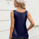 Nadorine Silk Satin Tank Tops Scoop Neck Sleeveless Tops